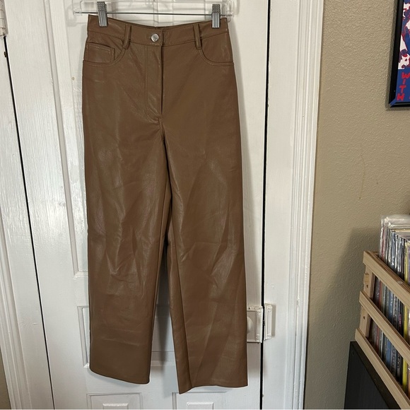 Aritzia Wilfred Melina Vegan Leather Pants in Constant Camel Brown Size 4 R2 - Picture 2 of 8